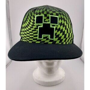 Mojang Minecraft Creeper Hat Cap Youth Green Black Adjustable Snapback OSFM